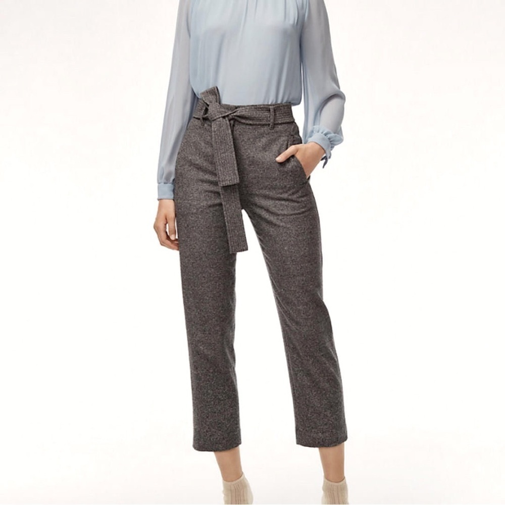 Wilfred Aritzia Jallade Tie Front Trouser Pants Wool Cashmere Blend ‘Grey Tweed’